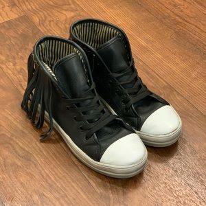 Fringed Black Leather Converse